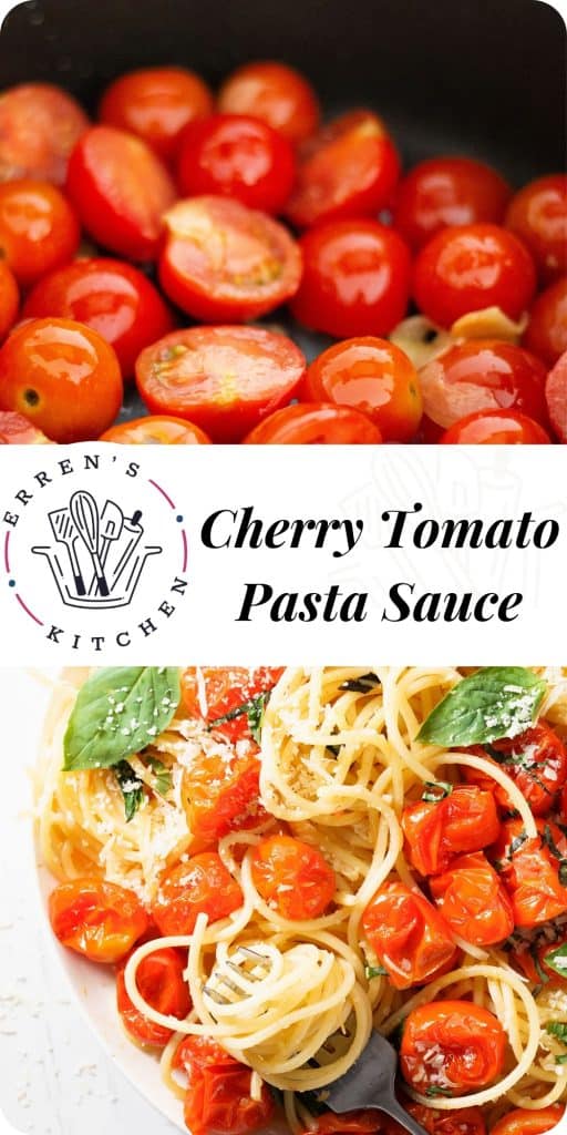 spaghetti with roasted cherry tomato and fresh basil in a white plate