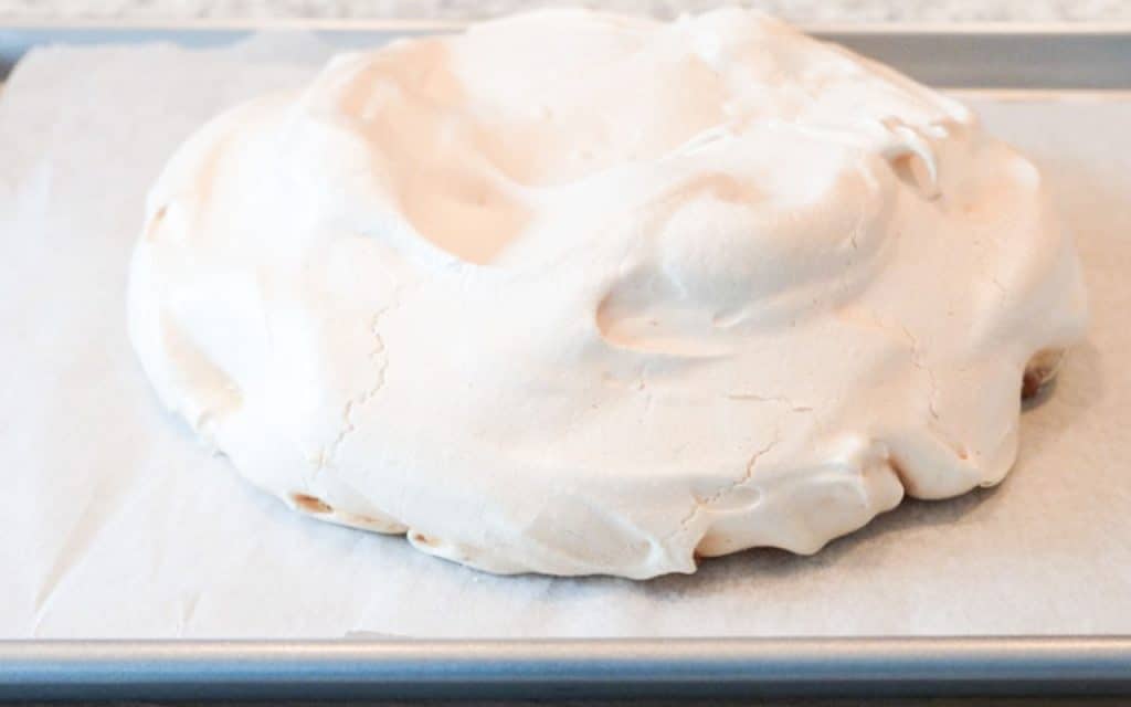 A baked pavlova on a pan