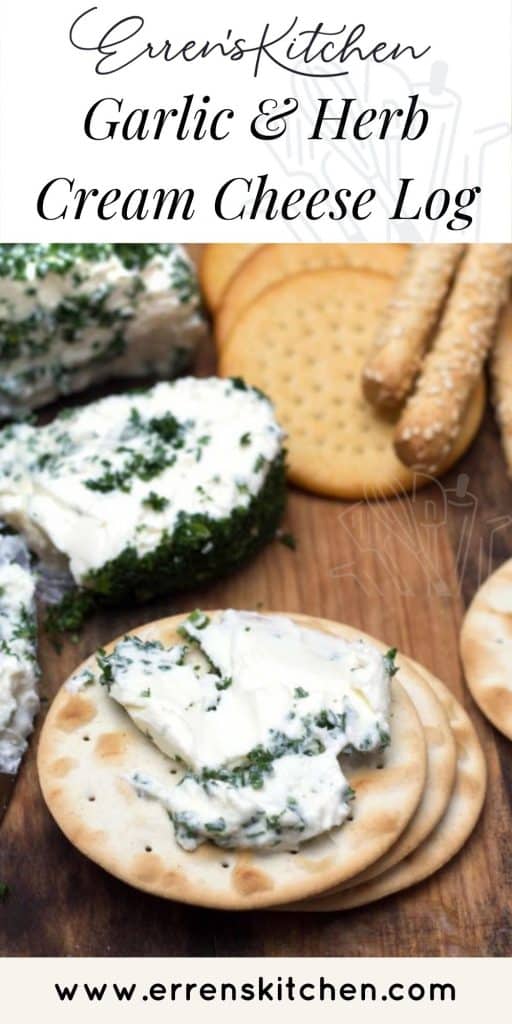 garlic and herb cream cheese log served on crackers