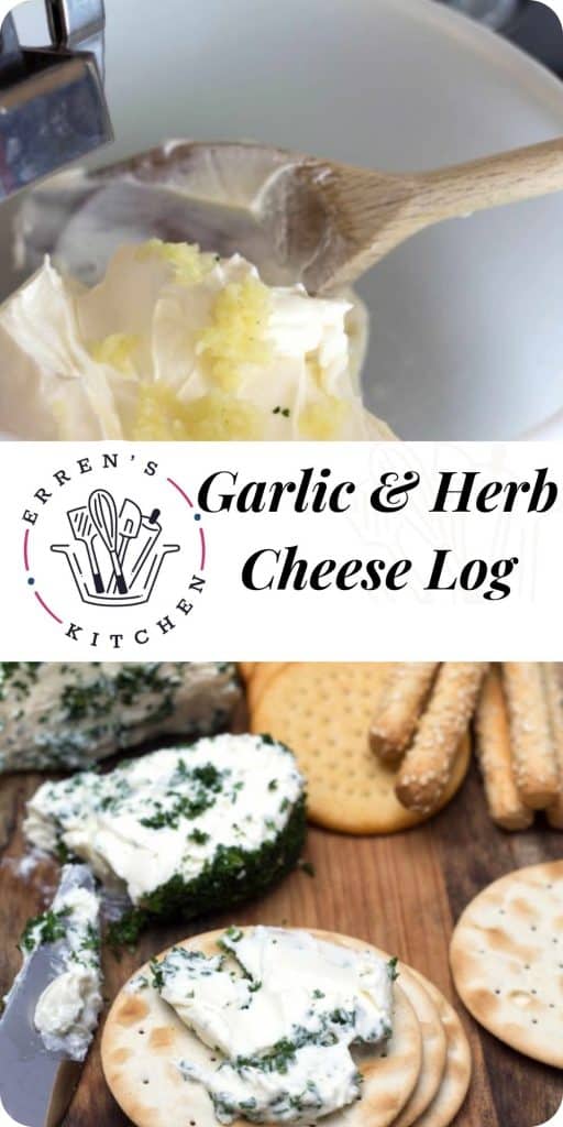 garlic and herb cream cheese log served on crackers