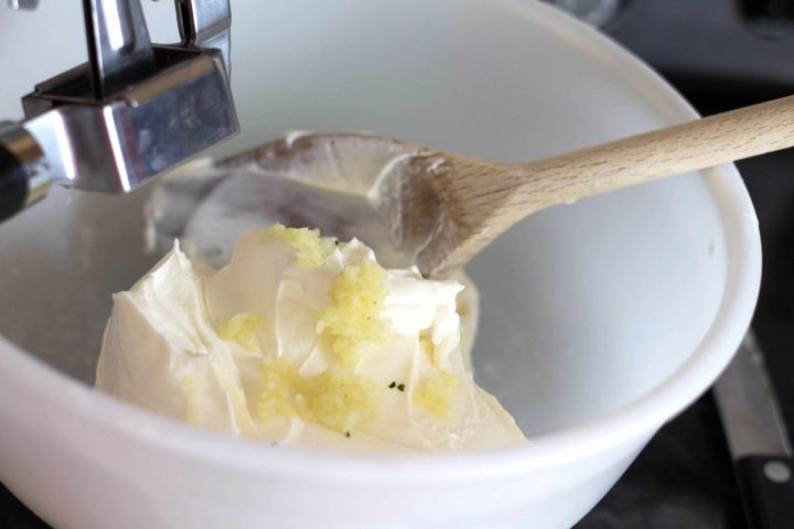 cream cheese, garlic and cornflour being mixed