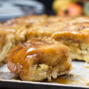 A close up of a pumpkin spice sticky bun