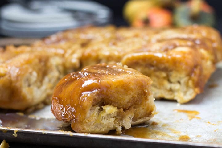 A close up of pumpkin spice sticky bun