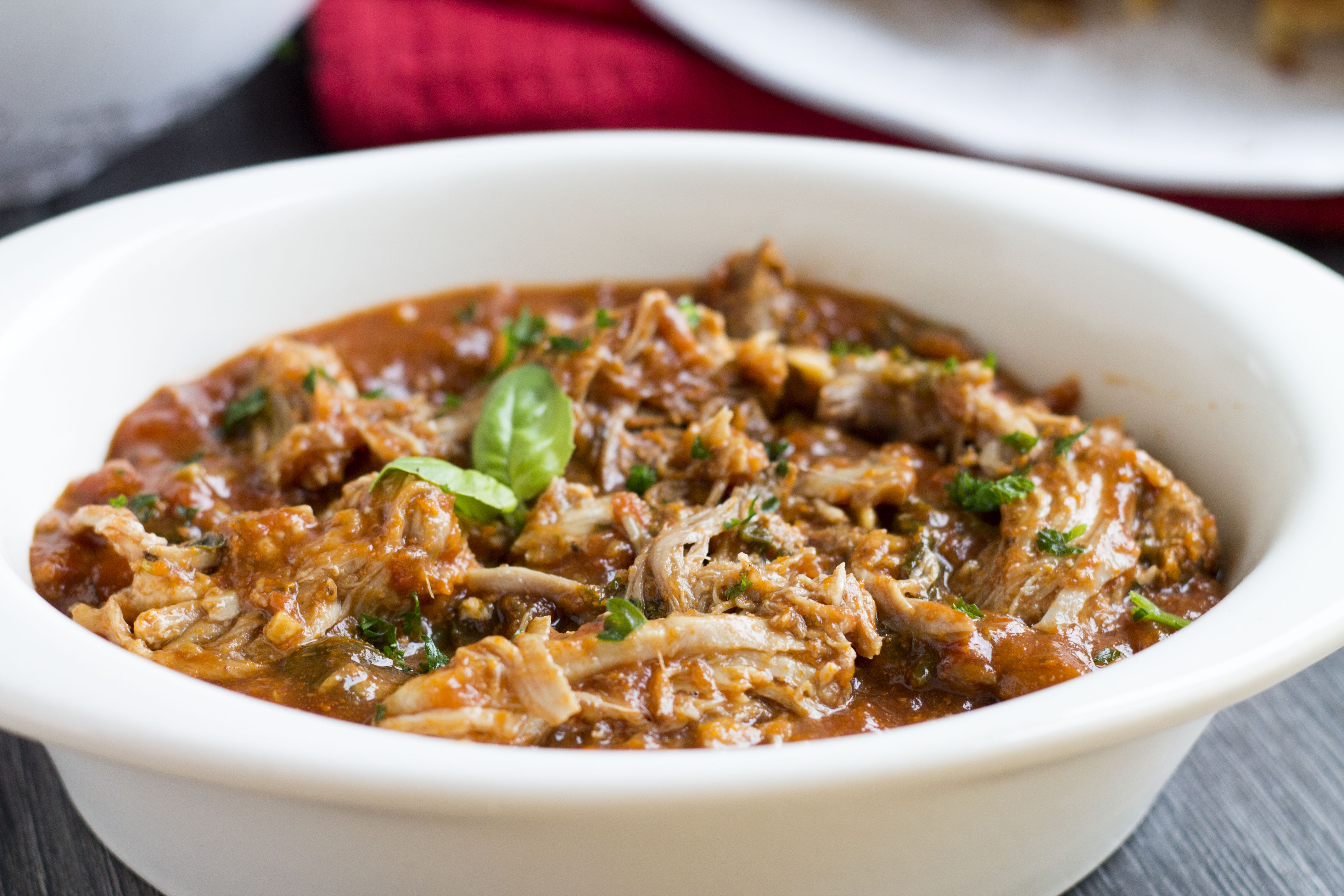 A bowl of Italian pulled pork