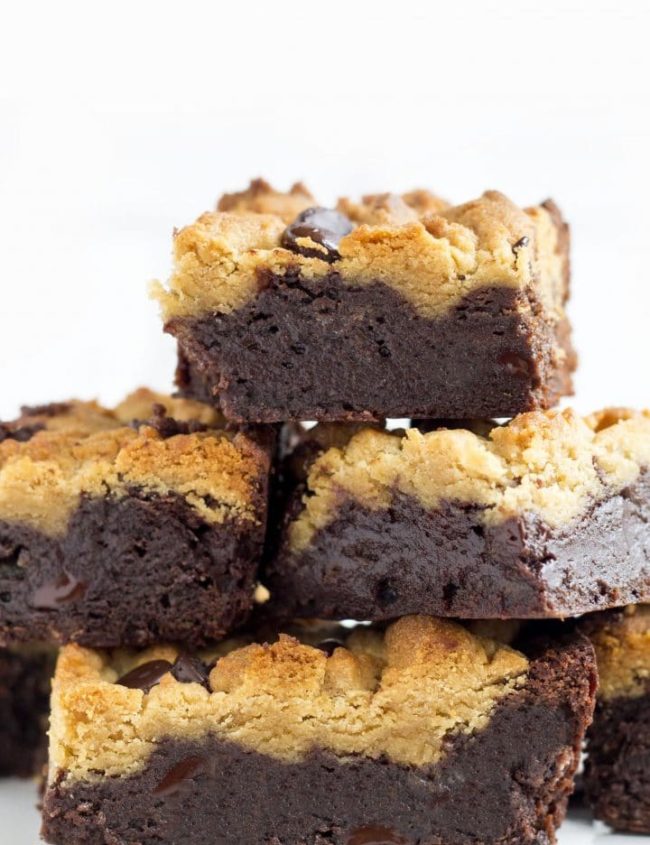Peanut Butter Chocolate Fudge Brownies - Erren's Kitchen - This is one outrageous recipe that combines gloriously, gooey chocolate brownies and peanut cookies. What more could you want out of a dessert?