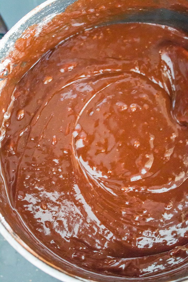 The brownie batter mixed together in the pot