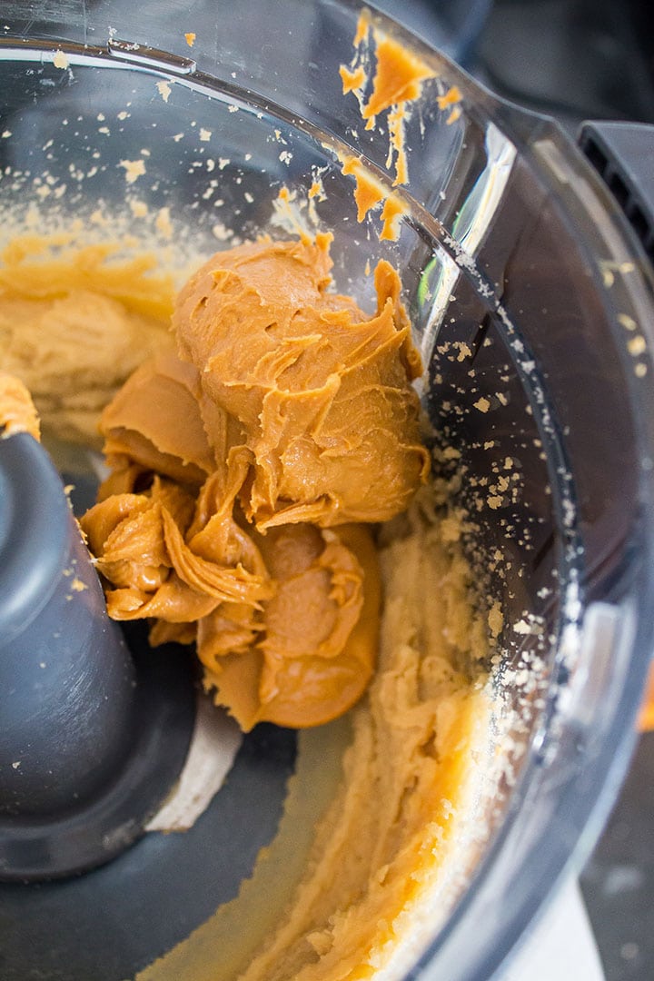 Peanut Butter being added to the butter sugar mixture