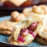 A close up of bacon cranberry and brie stuffed rolls