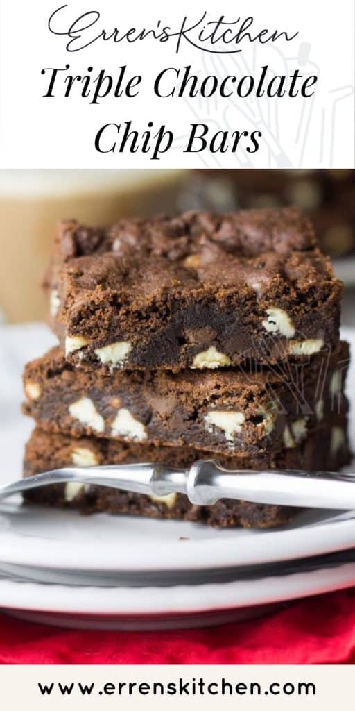 a plate with a triple chocolate chip bar ready to eat