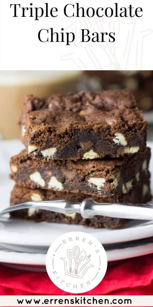 a plate with a triple chocolate chip bar ready to eat