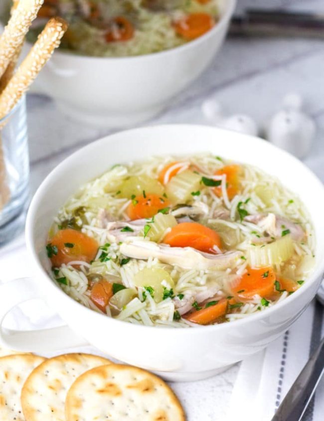 Homemade Chicken Noodle Soup - Erren's Kitchen - This recipe makes a flavorful stock and a soup that will warm you up on a chilly day. What could be better than home cooked chicken soup?