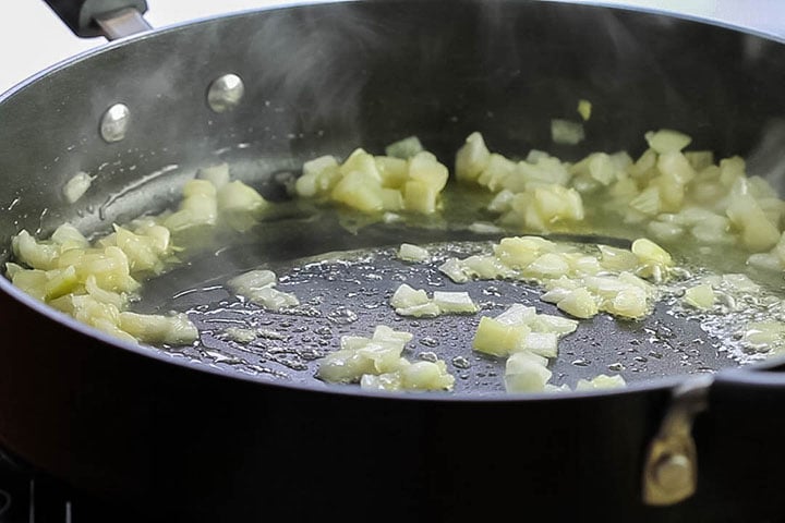 The onion cooking in the pan