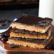 This recipe for Salted Toffee Cookie Bars from Erren's Kitchen has a crunchy base, thick chocolate and sweet, salted toffee. These wonderful treats are gooey, crunchy and simply sumptuous!