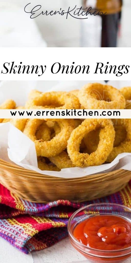 onion rings in a basket with a side of tomato sauce