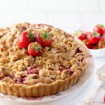 This dazzling dessert recipe from Erren's Kitchen for Rhubarb and Strawberry Crumb Pie is just heavenly. The sharp rhubarb balances out the sweet strawberries perfectly and crunchy crumb topping is the grand finally.