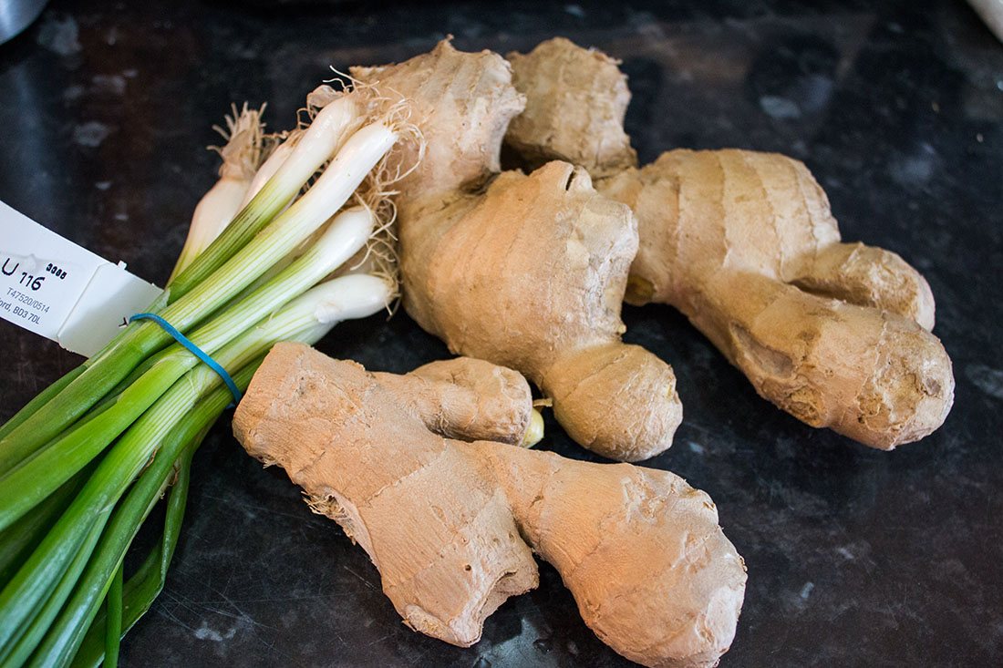 spring onions and ginger root