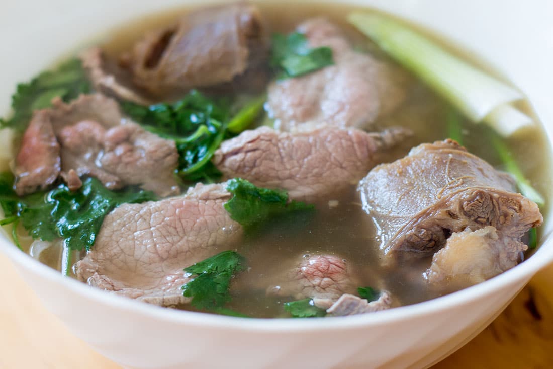 Tuan's Vietnamese Beef Noodle Pho in a white bowl