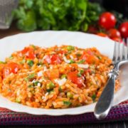 Use up your summer tomatoes with this recipe for Roast Tomato and Pea Risotto from Erren's Kitchen. This Italian classic is finished off with a splash of balsamic vinegar and grated Parmesan.