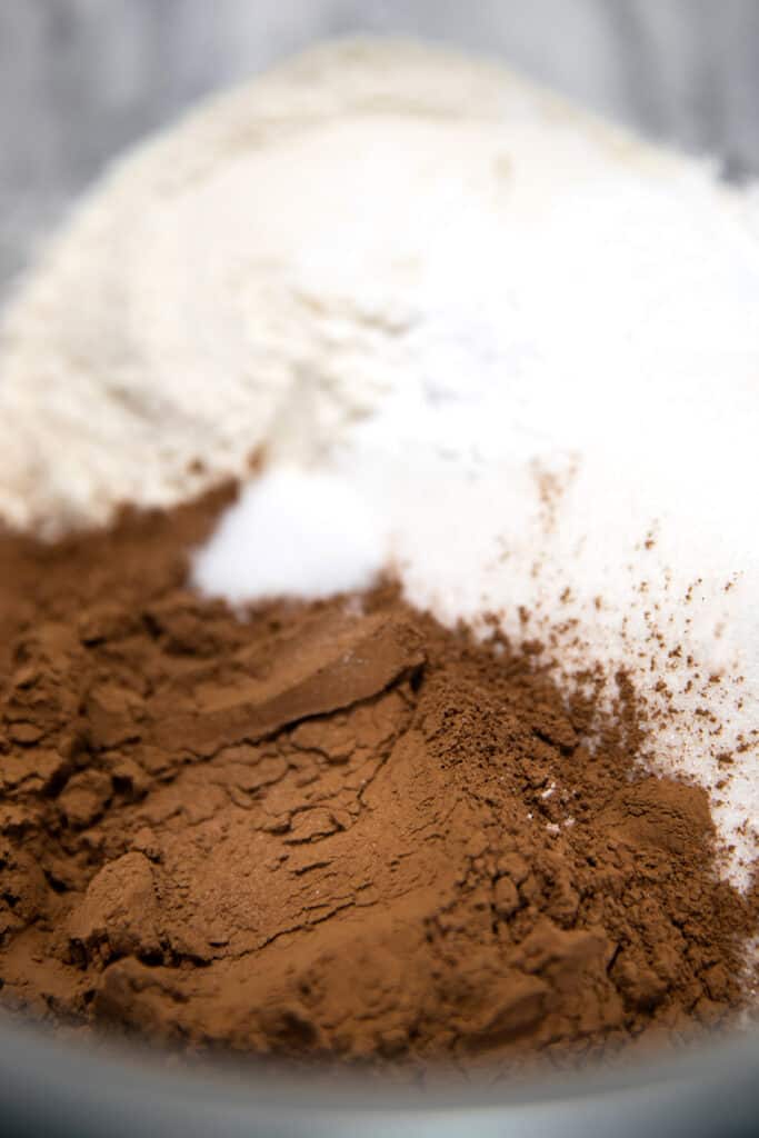 flour and cocoa powder in a bowl