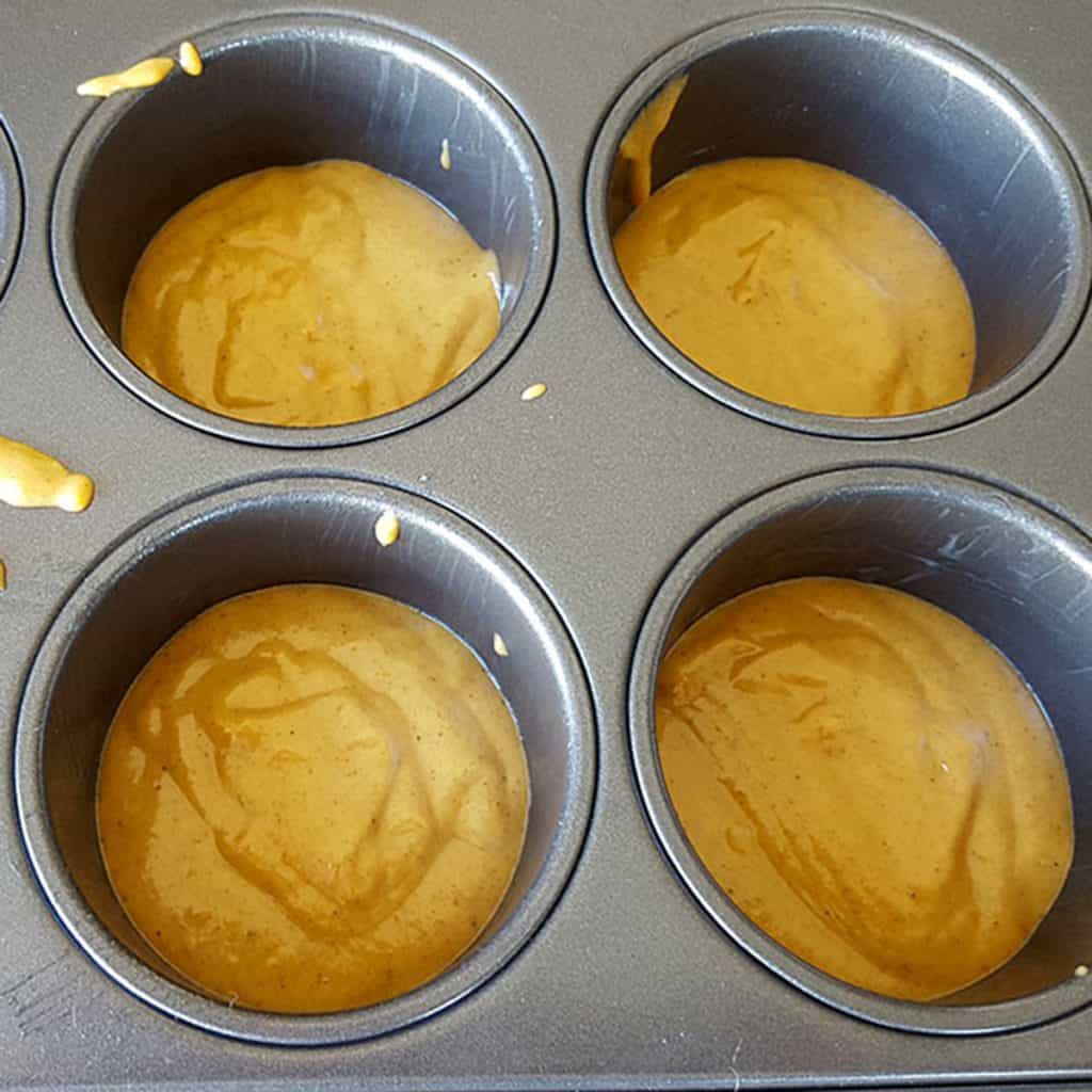 the coffee cake batter in the pan