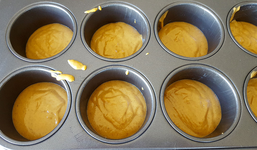 The batter added to the pan.
