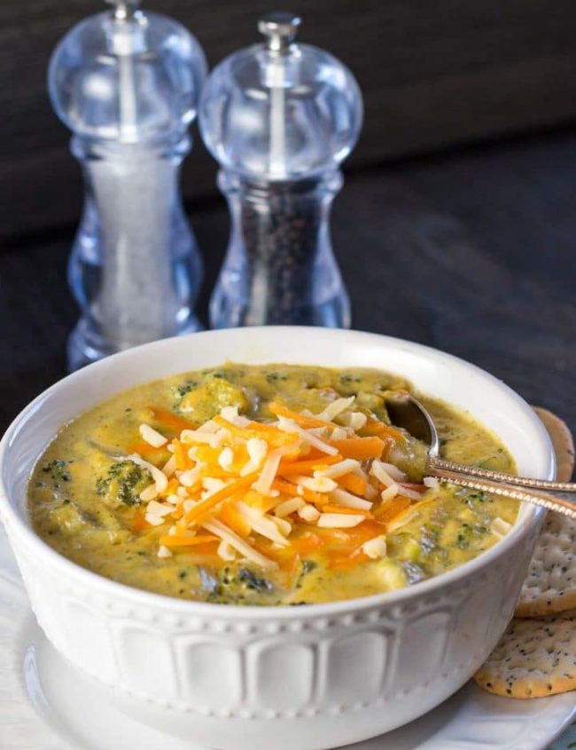 Come home to a warming bowlful of this filling, Low Carb Broccoli Cheese Soup recipe from Erren's Kitchen. It's a thick and comforting vegetable soup that's as good for a meal as it is for a dinner party appetizer.