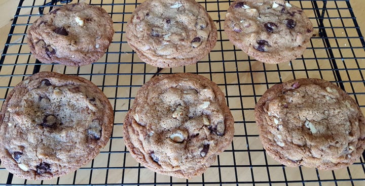 Nutty Chocolate Chip Cookies on a cooling rack