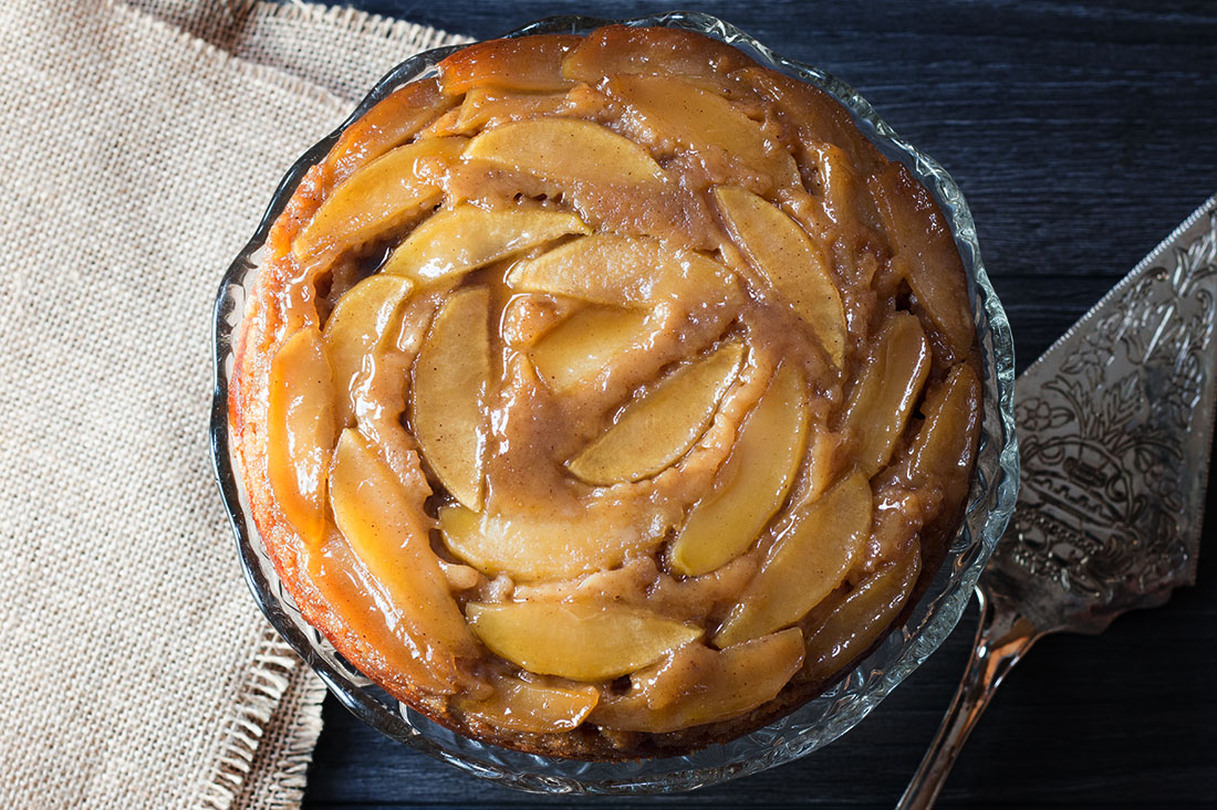 The upside down cake straight out of the oven.