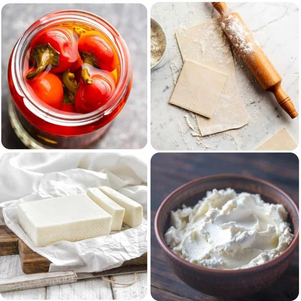 ingredients: peppers, pastry, feta cheese and soft cheese