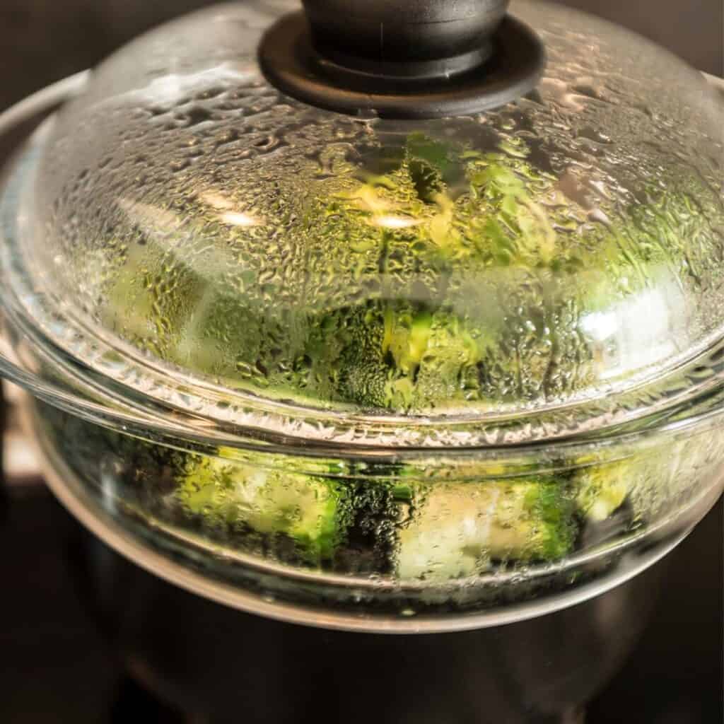 broccoli steaming in a steamer