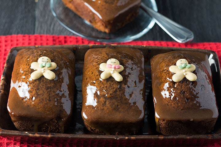 Three sticky toffee ginger cakes.