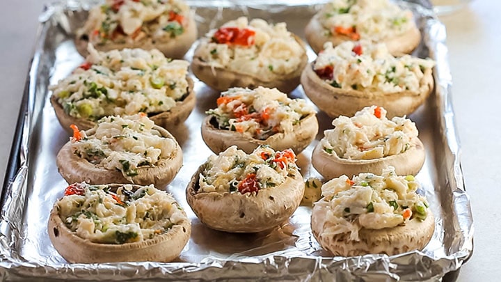 Mushroom caps filled with crab meat stuffing