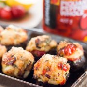 Cooked, golden Easy Crab Stuffed Mushrooms