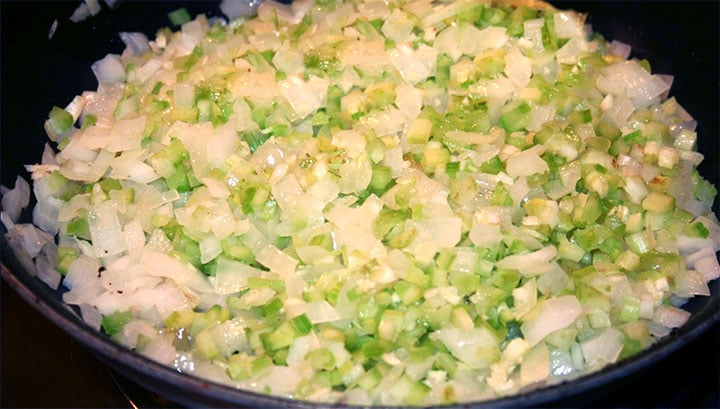onion celery cooking in the pot