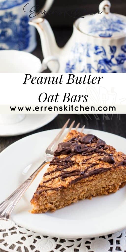 a slice of oatmeal bar drizzled with chocolate