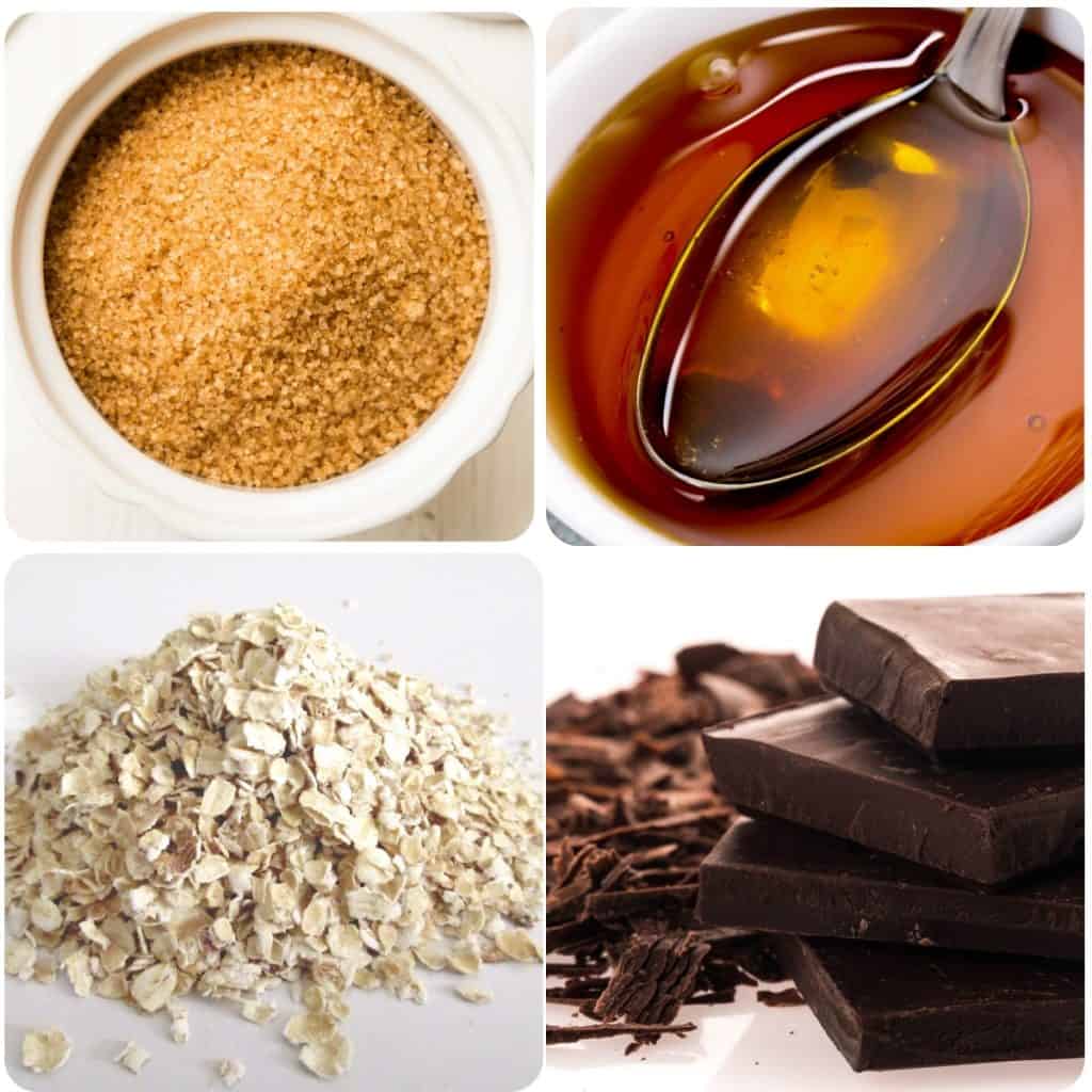 sugar, syrup, oats and chocolate