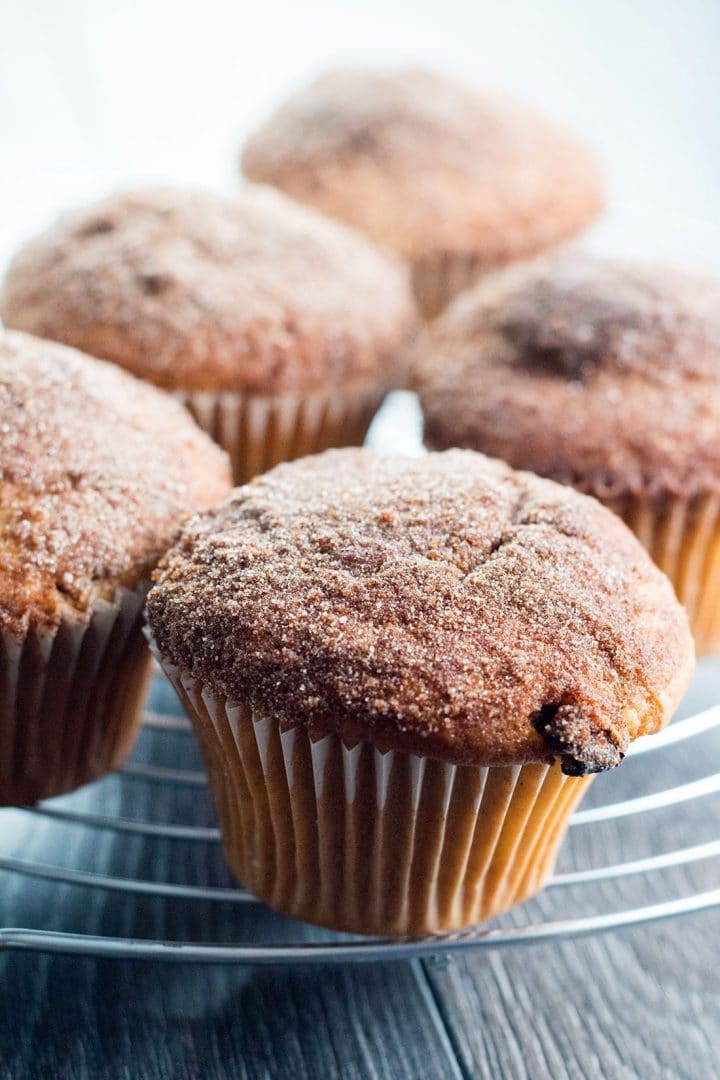 Cinnamon Sugar Jumbo Muffins Topped with Cinnamon Sugar on a cooling rack ready to serve