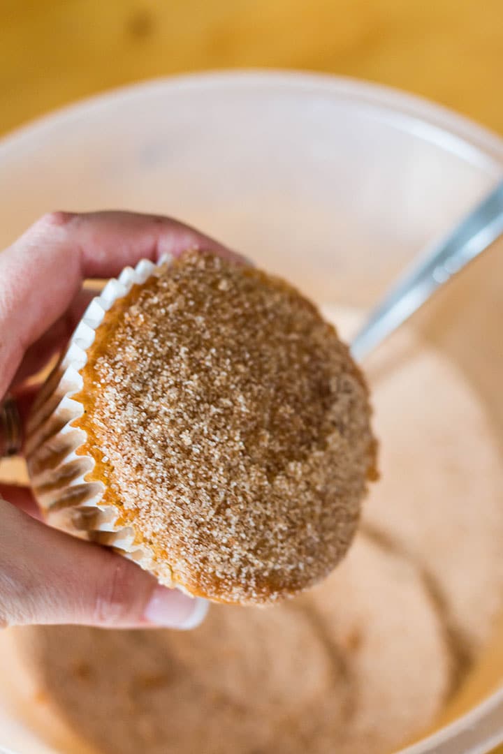 the muffin showing the cinnamon sugar topping