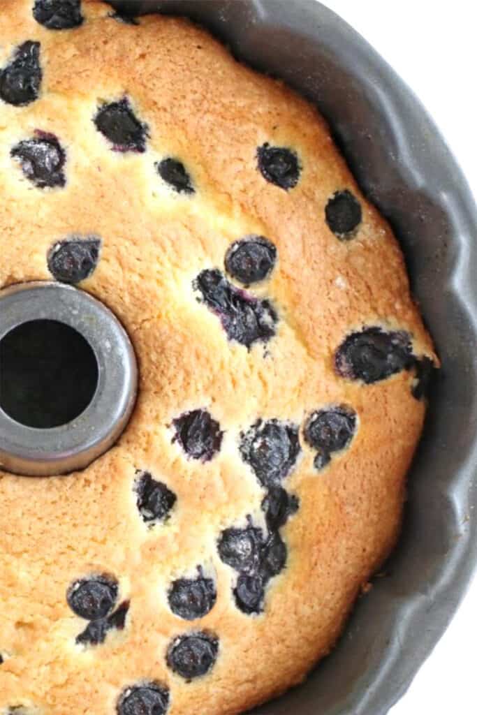 the baked cake in the pan