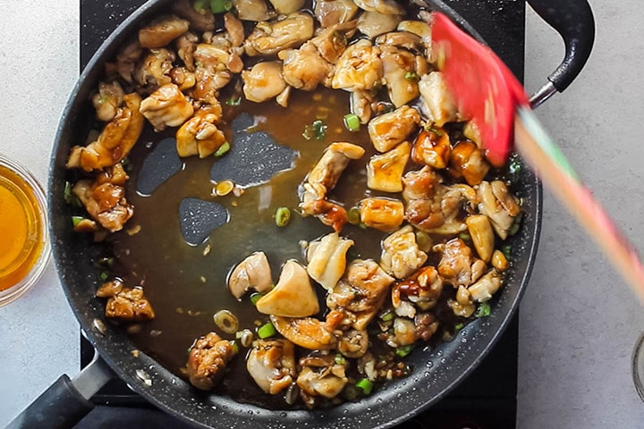 Water added to the pan with the chicken mixture