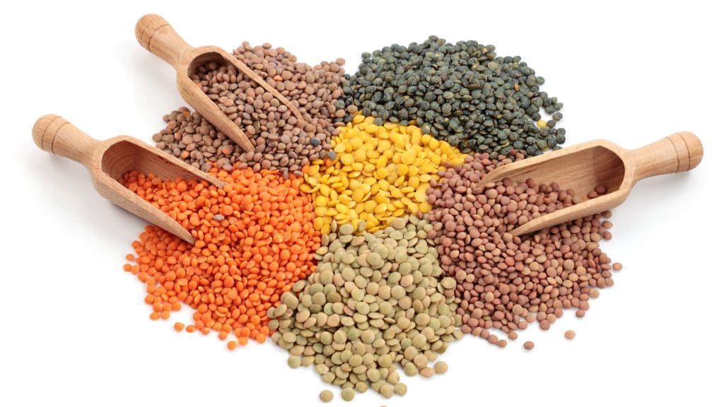 a variety of lentils all piled together