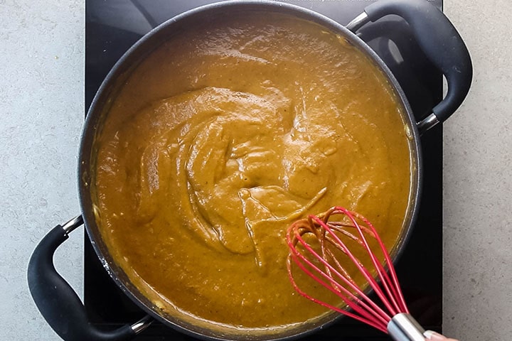 The filling mixture in the pan ready to cook