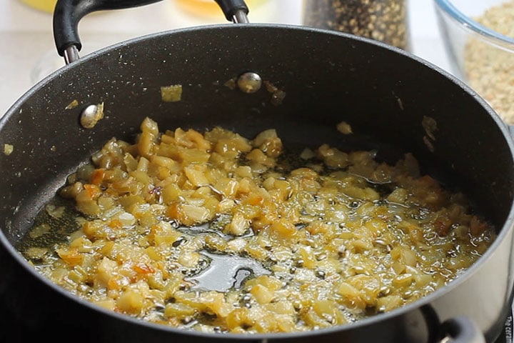 The onions and celery cooked down in the pan