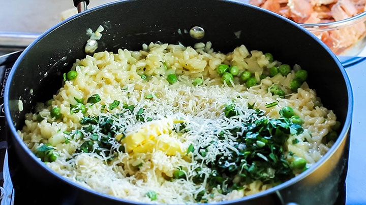 fresh grated cheese added to the Easy Salmon and Pea Risotto