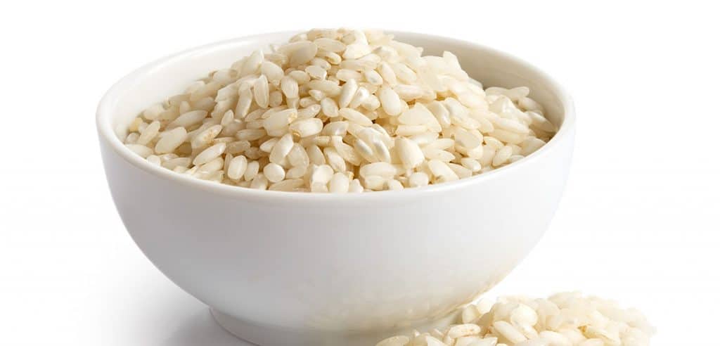 Bowl of Arborio short grain white rice 