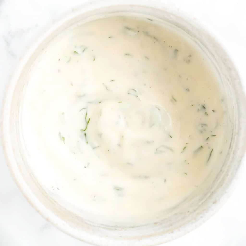 mayonnaise and greek yogurt mixed with dill