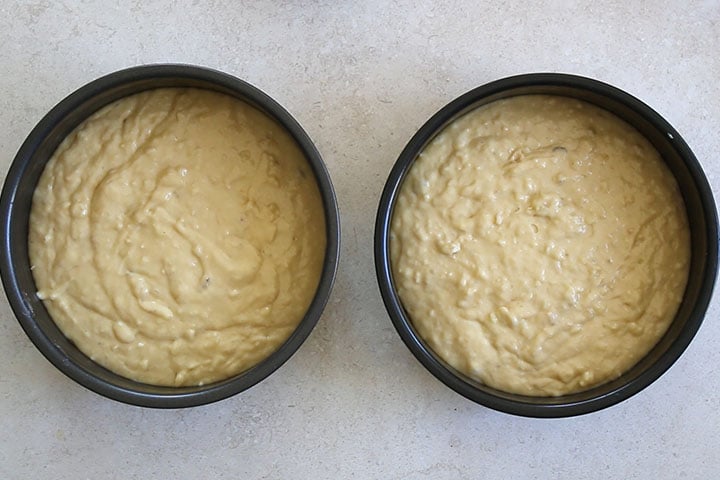 The batter added to the pans.