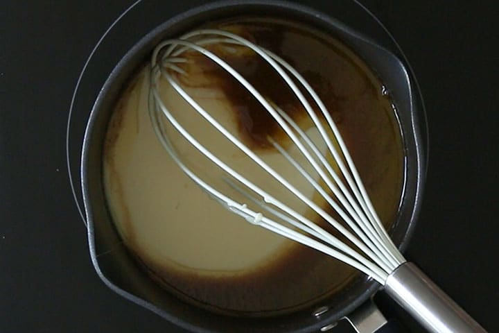 Condensed Milk added to the melted sugar and butter