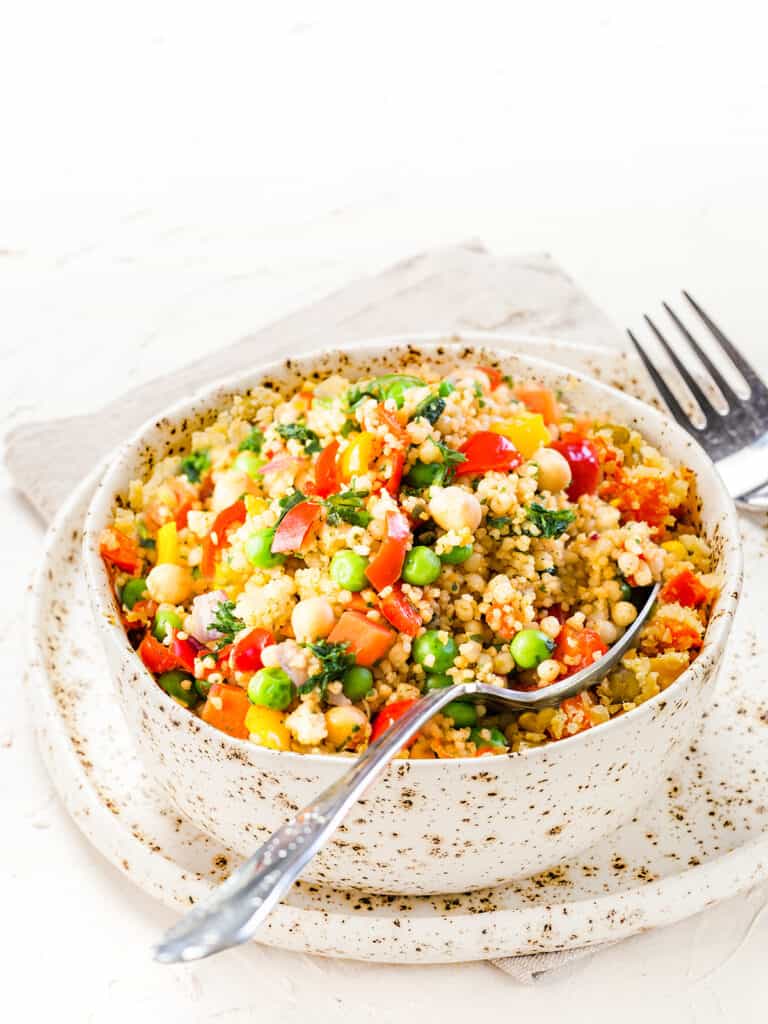 a portion of Vegetable Moroccan Couscous in a bowl