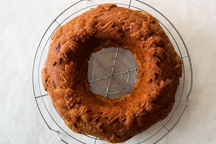 Apple Bundt Cake cooling on a cooling rack